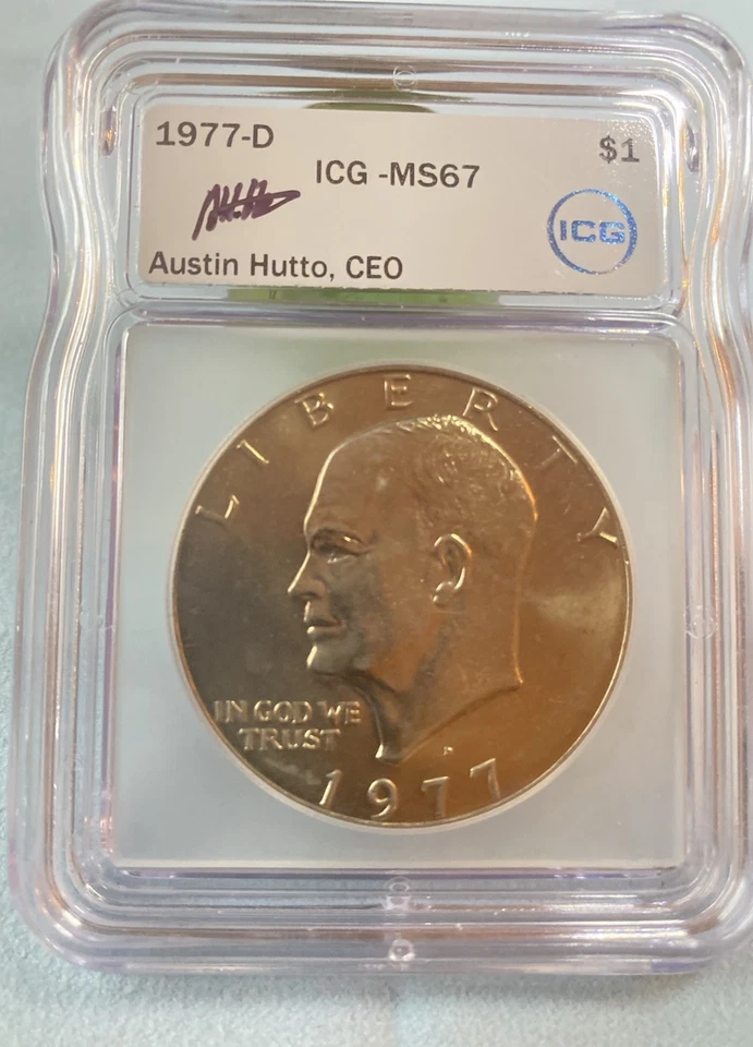 1977 -D Eisenhower Dollar ICG MS-67 Austin Hutton Signed Slab -GEM-FREE SHIPPING - Image 1 of 4