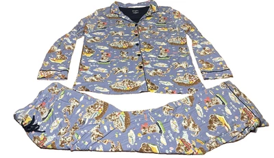 Nick & Nora Pajama Set 2X XXL Purple Puppies Dogs Bath Time Wide Leg Pant LS Top - Image 1 of 4