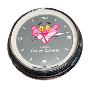 PINK PANTHER CLOCK 2012 WITH NON WORKING NEON LIGHT CHROME CASING - Picture 1 of 11