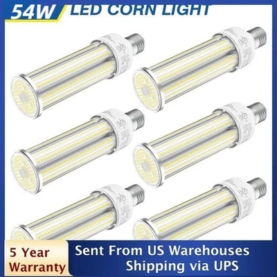 6 Pack 54W LED Corn Light Bulb 5000K Daylight Warehouse High Bay Lights E39 Base - Image 1 of 4