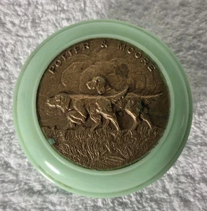 🔶VINTAGE POTTER & MOORE SHAVING SOAP CONTAINER ART DECO BAKELITE HUNTING DOGS  - Picture 1 of 6