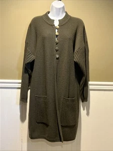 SHIRIN 100%Cashmere Shift Long Sweater Cardigan Made Scotland Sz S Green READ - Picture 1 of 12