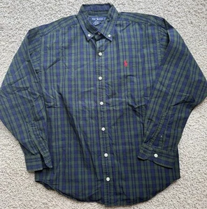 Boys Ralph Lauren Green Blue Check Button Down Shirt Size L - Picture 1 of 5