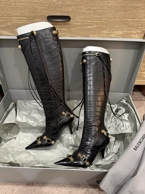NIB Balenciaga Le Cagole Croc Leather Studded Boots Black Sz 36 US 6 - Image 1 of 4