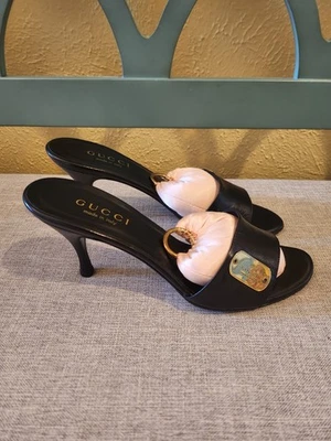 Barely Worn Gucci Authentic Vintage Black Leather Open Toe Mules Shoes Size 7 US - Image 1 of 4