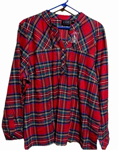 Joan Rivers Shirt XL Cotton Flannel Rhinestone Button LS Red & Green Plaid NEW - Picture 1 of 6
