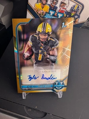Tyler Badie Gold Lava Auto /50 2021 2022 Bowman Chrome U University - Image 1 of 2