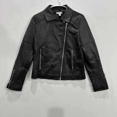 Chaqueta corta de motociclista forrada con cremallera de cuero sintético negra Topshop talla 6 usada en excelente estado Foto 1 de 4