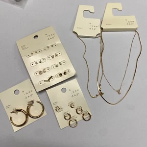 12 Pairs A New Day Nickel Free Stud Hoop Huggie Fashion Earrings & 2 Necklaces - Picture 1 of 5