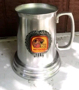 Vintage Washington Redskins Glass Bottom Tankard Cup Mug Stein Metal - Bild 1 von 10
