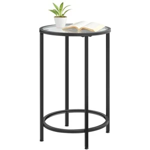 Round Tall End Table with Glass Top and Metal Frame Sofa Side Table Living Room - Picture 1 of 9