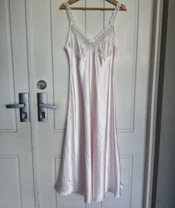 Vintage Satin Nightie Nightdress Size AU 14/US 10 Midi Soft Pink Slip Chemise - Picture 1 of 11