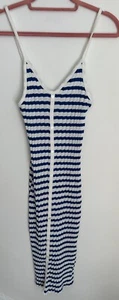 New Zara Blue & White Stripe Medium Strappy Bodycon Ribbed Summer Midi Dress - Picture 1 of 12