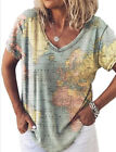 NWT Noracora Women’s Globe World Map Print Short Sleeves 100% Cotton T-Shirt XL