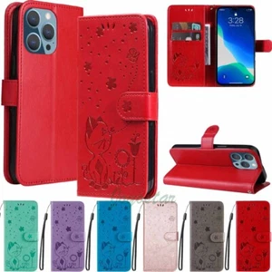 For iPhone 14 13 12 11 XR 8 7 6s Embossed Wallet Card Holder Leather Case Cover - Picture 1 of 37