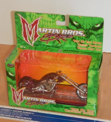 MARTIN BROS. BIKES CHOPPER MOTORCYCLE PURPLE, 1/18 SCALE, DIE-CAST, NOS, SEALED - Image 1 of 4