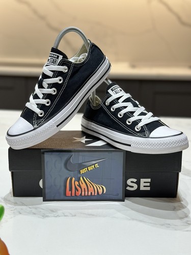 Converse All Star OX Chuck Taylor scarpe da ginnastica donna in tela nero bianco nuove UK4