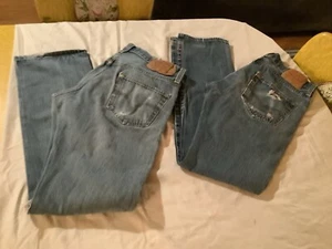 Lot 2 Men’s LEVI'S 501 Button Fly Jeans TRASHED Worn Torn 32 x 34 / 33 x 34 - Picture 1 of 13