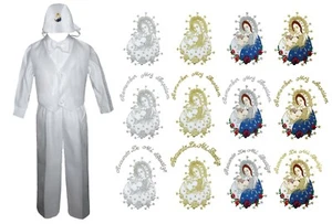 Baby Toddler Boy Baptism White Long Outfit Pants with Virgin Mary with Pope Hat - Picture 1 of 31