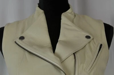 Chaleco Theory Para Mujer Talla Pequeña Cuero Cremallera Completa Estilo Moto Crema Recortado Boho Foto 1 de 4