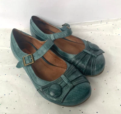 Miz Mooz Dulce Detalhe de Botão de Couro Azul Mary Jane Flats Sola de Borracha Acolchoada 6 - Imagem 1 de 4