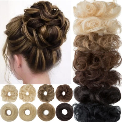 Moño de cabello humano Remy real moño rizado desordenado pieza de cabello extensiones Scrunchie Updo Foto 1 de 4