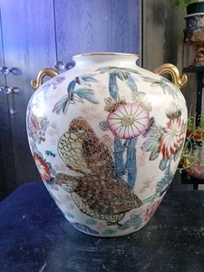 Vintage Asian Porcelain Vase With Birds And Flowers About 12" Tall Stunning - Picture 1 of 10