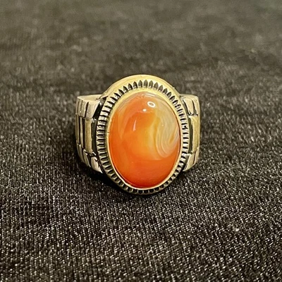 Anillo Turco de Plata 925 para Hombre - Piedra Estilo Faturan Marrón Ámbar - Hecho a Mano Foto 1 de 4