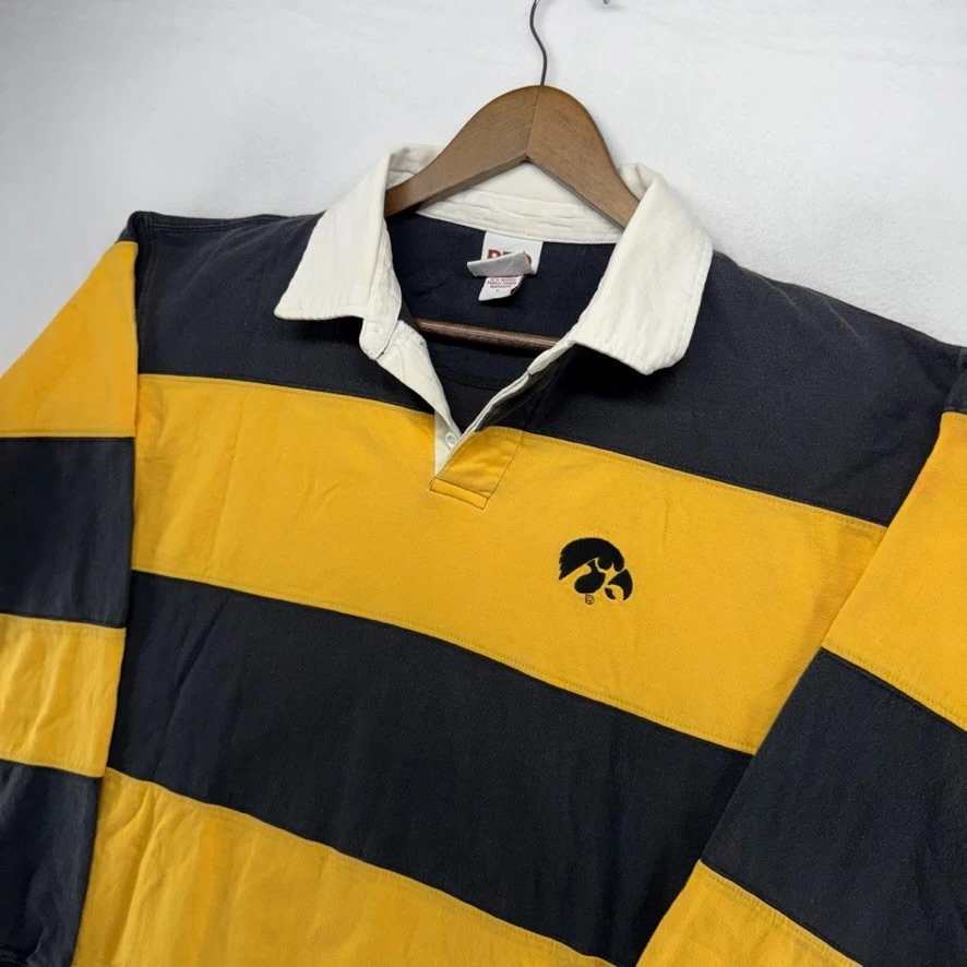 Vintage Iowa Hawkeyes Rugby Shirt Men's large yellow Black Colorblock Y2k Logo - Image 1 of 4