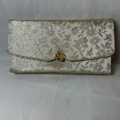 Cartera sin asas vintage años 50 Peqi Paris, maquillaje noche brocado sobre dorado Foto 1 de 4