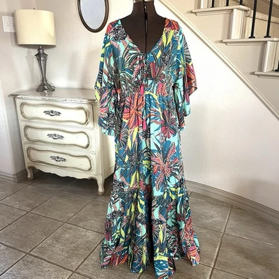 Maxi Vestido Anthropologie Nuevo con Etiquetas Boemo Para Mujer L Boho Floral Fluido Tropical En Niveles Foto 1 de 4