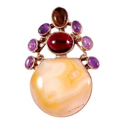 Colgante druzy ágata amarilla de plata de ley púrpura sugilita granate labradorita Foto 1 de 4