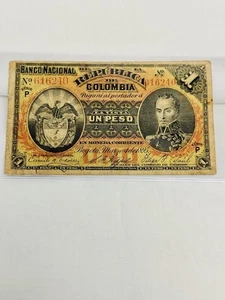 Colombia 1895 Paper 1 Peso Note- Excellent Condition - Picture 1 of 10