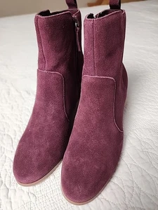 New Full Leather VIOLET & RED Ankle Wedge Suede Boots in Wine Size 7 - Picture 1 of 5