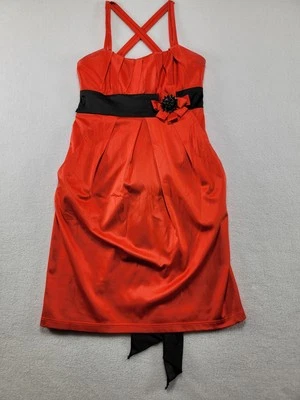 VINTAGE 90s Jodi Kristopher Dress Womens 4 Red Empire Made In USA Bow Flower - Image 1 of 4