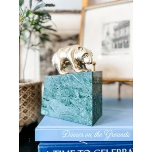 Vintage Green Marble and Brass Bear of Wall Street Bookend - Picture 1 of 4