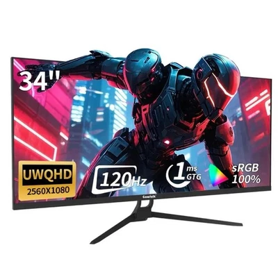 Gawfolk Curved Gaming Monitor 120Hz 34-inch UWQHD 4K 2560X1080 QHD Wide 1440P - Image 1 of 4