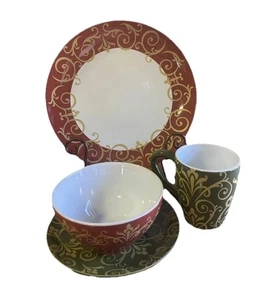 Gold Scroll by Noble Excellence Dinnerware 16 Piece Set New - Picture 1 of 4