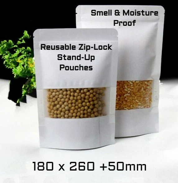 Kraft Paper Bag / Window Stand Up Pouch Zip Lock Resealable Heat Seal Display.. - Image 1 of 1