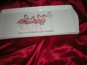 KATHRYN WHITE "BEACH" CHRISTMAS GIFT PINK FLAMINGO PORCELAIN PARTY SIDE DISH - Picture 1 of 12