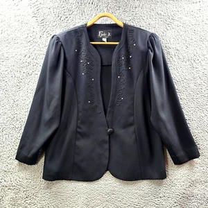 Vintage Jaki K Womens Jacket Size 16 Black 3/4 Sleeve V-Neck - Picture 1 of 14
