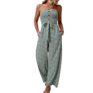 High Waist Wide Leg Jumpsuit One Piece Off Shoulder Romper - Picture 1 of 7