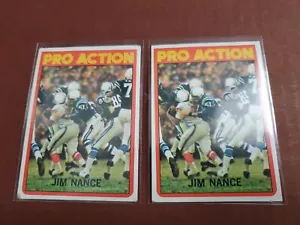 LOTE DE 2 TARJETAS 1972 TOPPS #119 JIM NANCE PRO ACTION NUEVOS PATRIOTAS DE INGLAND - Imagen 1 de 5