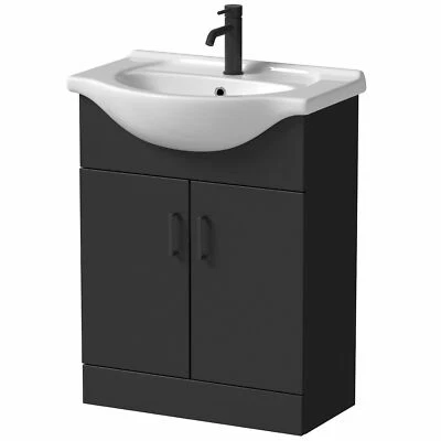 ALPINE 650mm Freestanding Vanity Unit with Basin Bathroom Sink Cabinet Matt Black