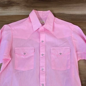 Vintage Jason Fantasia Western Shirt Mens Medium 15-15.5 Pink Pearl Snap USA - Picture 1 of 10