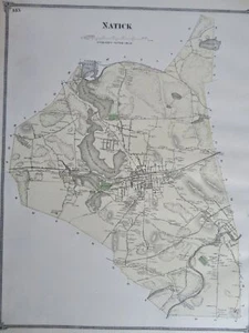 Natick Middlesex County Massachusetts 1875 F.W. Mappa dettagliata birre proprietari casa - Foto 1 di 5
