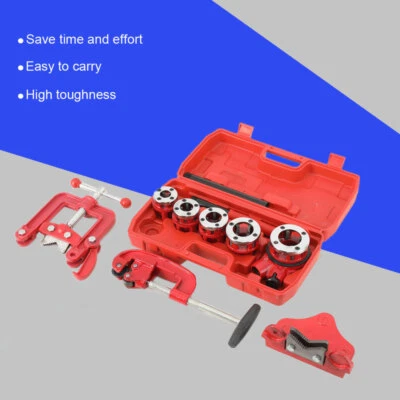 Pipe Threader Ratchet Type w/ 5x Dies Kit 3/8"-1-1/4" Pipe Cutter Threading Tool - Image 1 of 4