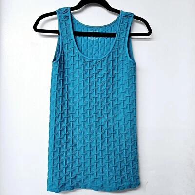 TEES BY TINA Lattice Teal Sleeveless Stretch Simple Seamless Women Shirt  Blouse - Image 1 of 3