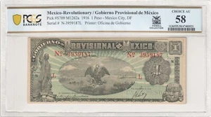 Mex Rev / Gobierno Prov. de Mexico P#S709 M1262a 1916 Peso PCGS Ch AU 58 - Picture 1 of 2