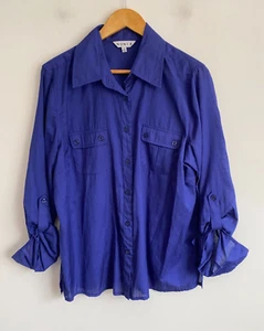 Noni B Blouse Womens Plus Size 16 Blue Button Up Shirt Long Sleeve Pockets Top - Picture 1 of 8